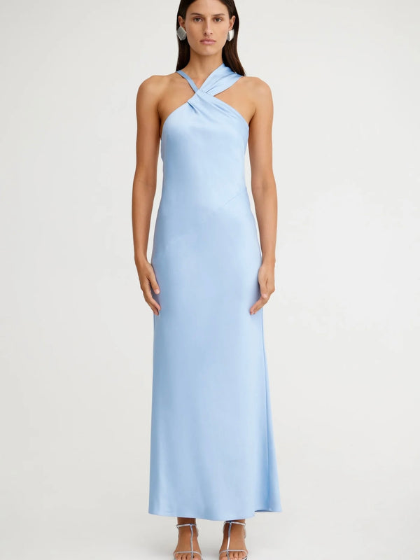 Lucile Draped Blue Maxi Dress