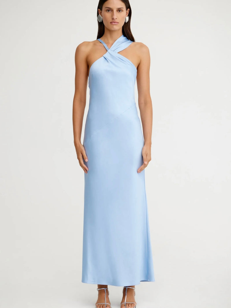Lucile Draped Blue Maxi Dress