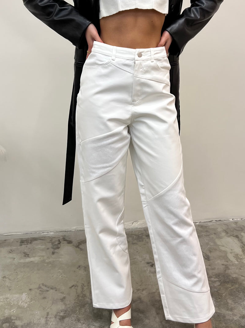 Denim White Leather Jeans