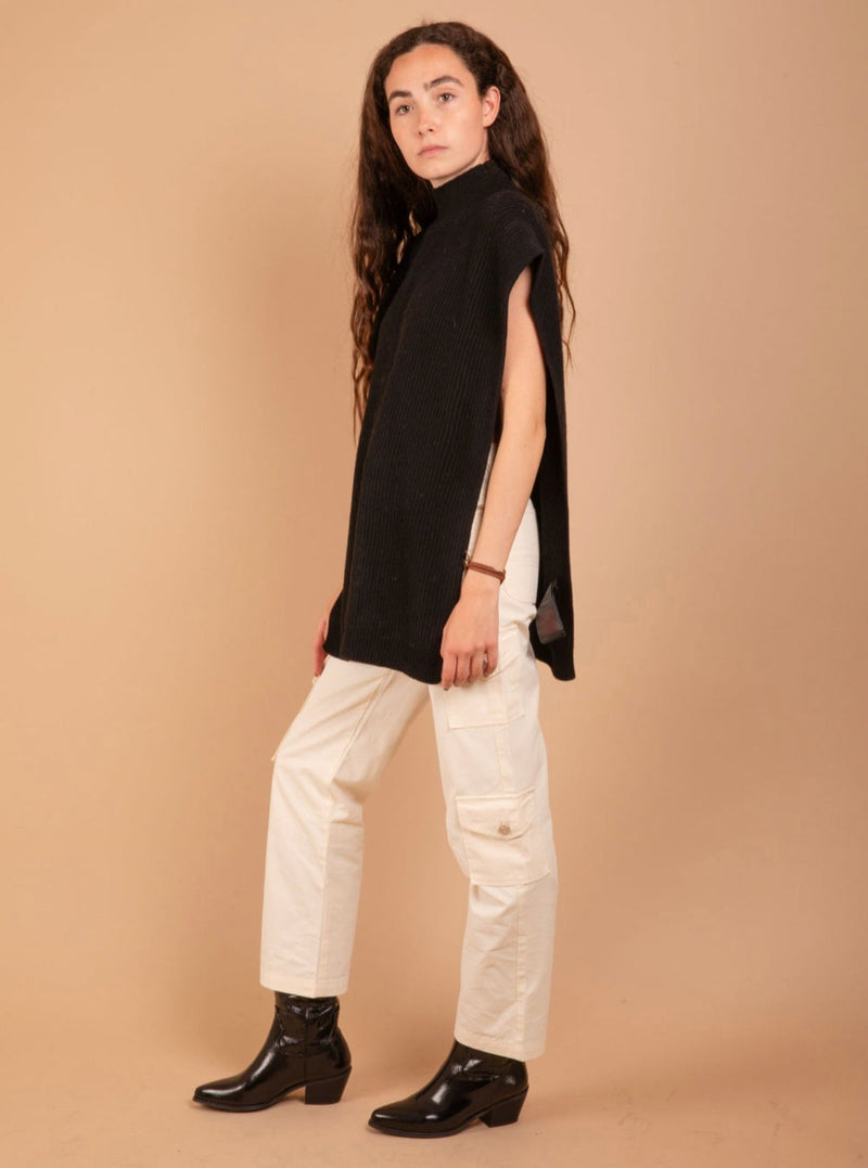 Rib Black Poncho