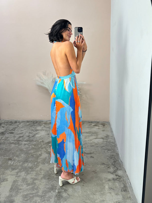 Chateau Split Gown Capri Print Orange