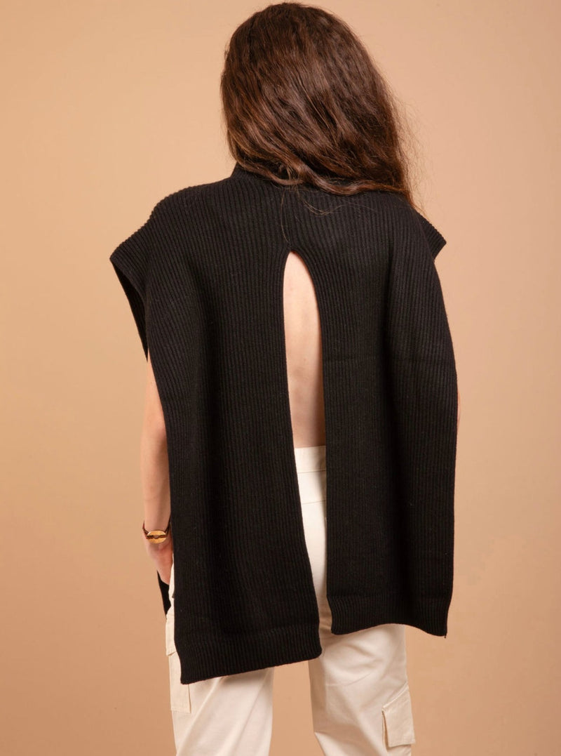 Rib Black Poncho