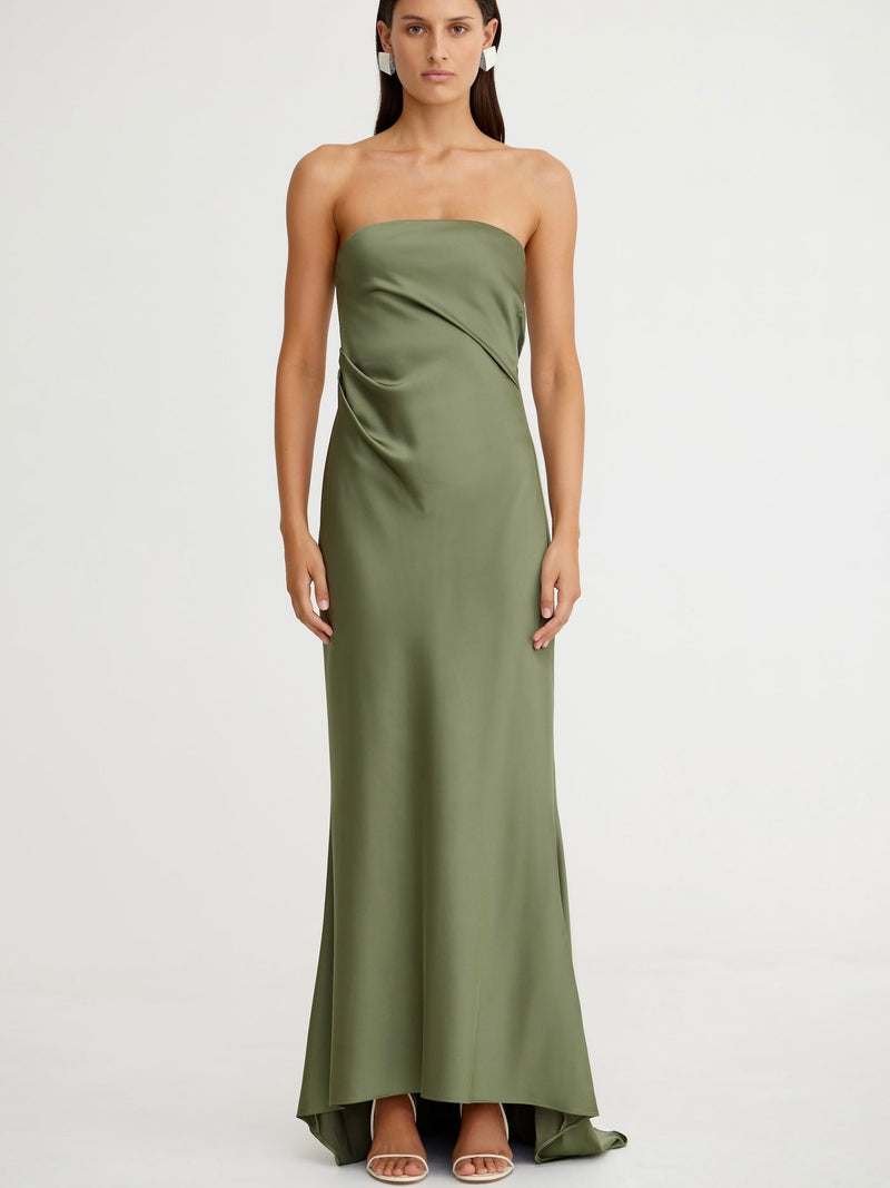 Lucile Strapless Pesto Dress