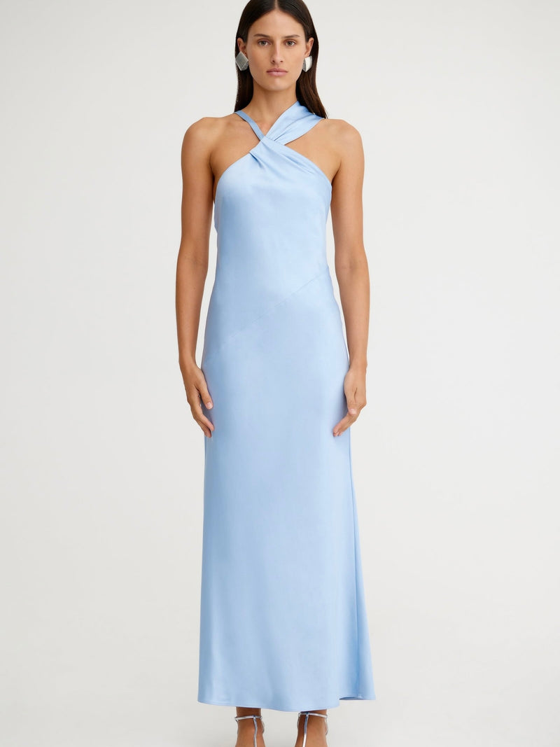 Lucile Draped Blue Maxi Dress