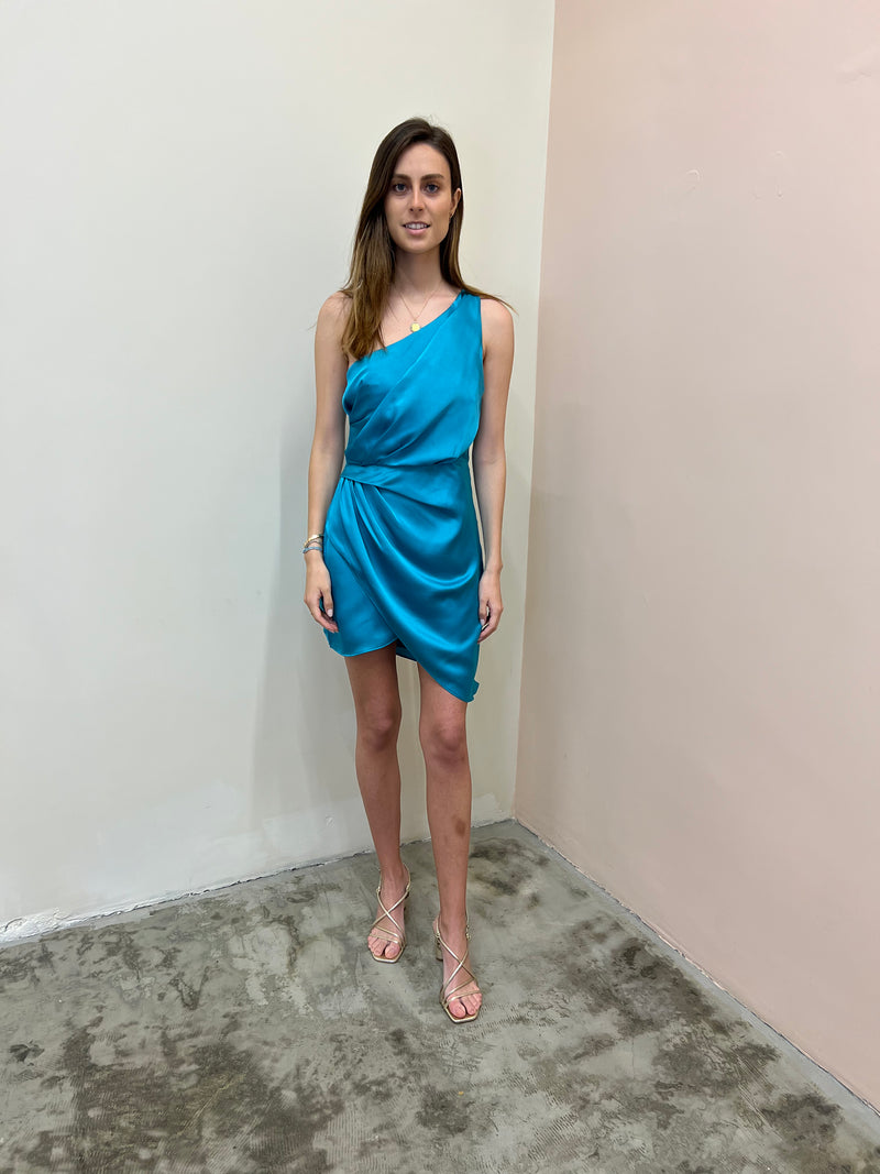 Ocean Blue One Shoulder Dress