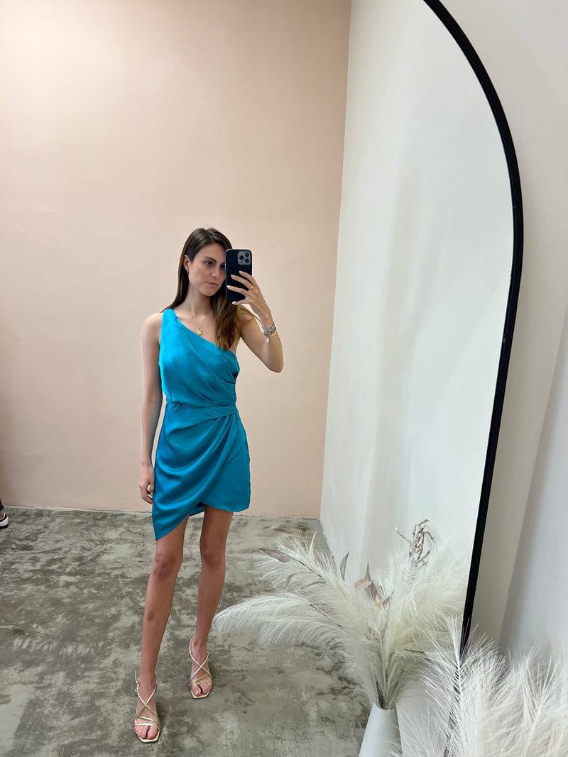 Ocean Blue One Shoulder Dress